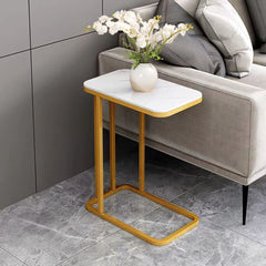 SOGA 2X 30x50cm White Ceramic Sofa Side Square Mini Table w/ Gold Metal Legs