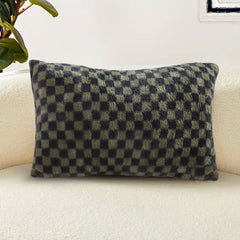 SOGA 30cm Urban Light Luxury Dark Green Checkered Lumbar Throw Pillow