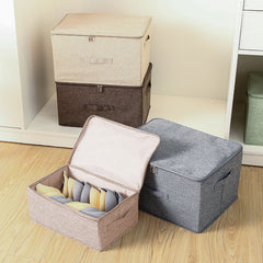 SOGA Beige Small Portable Double Zipper Storage Box Moisture Proof Clothes Basket Foldable Home Organiser