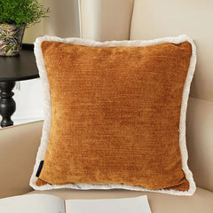 SOGA 45cm Home Aesthetic Chenille Texture Tassel Square Sunset Orange Throw Pillow