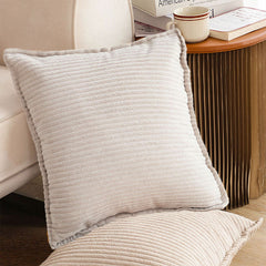 SOGA 2X 45cm Beige Warm Wood Tone & Wabi-sabi Striped Corduroy Square Throw Pillow