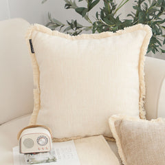 SOGA 45cm Creamy White Home Aesthetic Chenille Texture Tassel Square Throw pillow