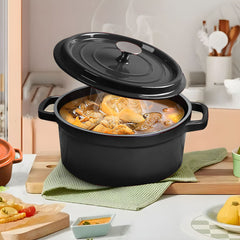 SOGA 2X Cast Iron 24cm Stewpot Casserole Stew Cooking Pot With Lid Black