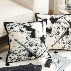 SOGA 45cm Light Vintage Leopard Print Black & White Ink Splatter Wide-Edge SquareThrow Pillow