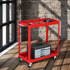 SOGA 2X 2 Tier Tool Storage Cart Portable Service Utility Heavy Duty Mobile Trolley Red