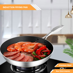 SOGA Stainless Steel Fry Pan 32cm Frying Pan Induction FryPan Non Stick Interior