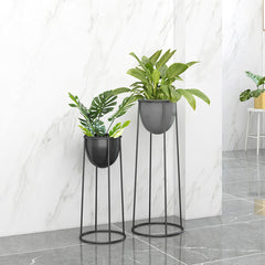 SOGA 2X 50cm Round Wire Metal Flower Pot Stand with Black Flowerpot Holder Rack Display