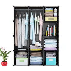 SOGA 10 Cubes Black Portable Wardrobe Divide-Grid Modular Storage Organiser Foldable Closet with Doors