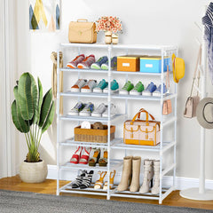 SOGA 2X 12-Shelf Tier Shoe Storage Shelf Space-Saving Caddy Rack Organiser with Side Hooks White