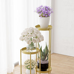 SOGA 4X 2 Layer 80cm Gold Metal Plant Stand Flower Pot Holder Corner Shelving Rack Indoor Display