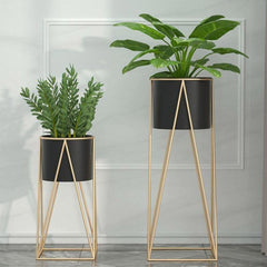 SOGA 4X 70cm Gold Metal Plant Stand with Black Flower Pot Holder Corner Shelving Rack Indoor Display