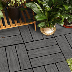 SOGA 2X 11 pcs Dark Grey DIY Wooden Composite Decking Tiles Garden Outdoor Backyard Flooring Home Decor