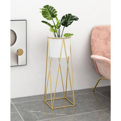 SOGA 2X 50cm Gold Metal Plant Stand with White Flower Pot Holder Corner Shelving Rack Indoor Display