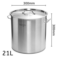 SOGA Stock Pot 21Lt Top Grade Thick Stainless Steel Stockpot 30CM 18/10