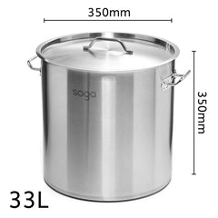 SOGA Stock Pot 33Lt Top Grade Thick Stainless Steel Stockpot 35CM 18/10