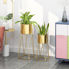 SOGA 2X 50cm Gold Metal Plant Stand with Gold Flower Pot Holder Corner Shelving Rack Indoor Display