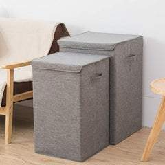 SOGA 2X Grey Medium Collapsible Laundry Hamper Storage Box Foldable Canvas Basket Home Organiser Decor