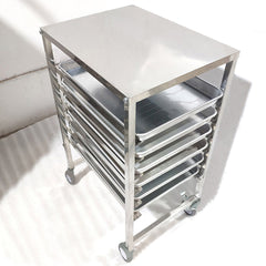 SOGA 2X Gastronorm Trolley 7 Tier Stainless Steel Bakery Trolley Suits 60*40cm Tray with Working Surface