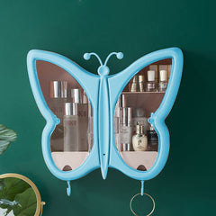 SOGA 2X Blue Butterfly Shape Wall-Mounted Makeup Organiser Dustproof Waterproof Bathroom Storage Box Home Decor