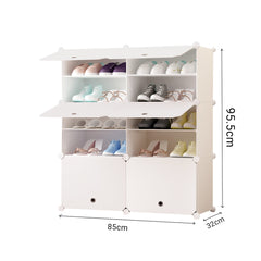 SOGA 5 Tier 2 Column White Shoe Rack Organizer Sneaker Footwear Storage Stackable Stand Cabinet Portable Wardrobe with Cover