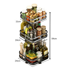 SOGA 2X 3 Tier Steel Black Square Rotating Multi-Function Kitchen Portable Storage Spice Seasoning Kitchen Countertop Organiser Shelf