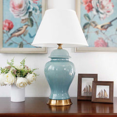 SOGA 2x Oval Ceramic Table Lamp with Gold Metal Base Desk Lamp Blue