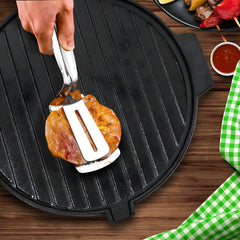 SOGA 2X 30CM Round Cast Iron Korean BBQ Grill Plate with Handles and Drip Lip