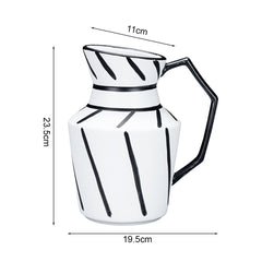 SOGA 2X 23.5x19.5cm Ornament Modern Ceramic Decorative Pitcher Striped Vase with Handle with Geometric Design for Home Décor