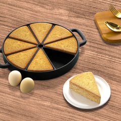 SOGA 21.5CM Round Cast Iron Baking Wedge Pan Cornbread Cake 8-Slice Baking Dish with Handle