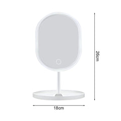 SOGA 26cm White Oval Smart LED Makeup Bedroom Table Vanity Mirror Tricolor Adjustable Light