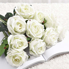 SOGA 5pcs Artificial Silk Flower Fake Rose Bouquet Table Decor White