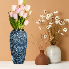 SOGA 35x17cm Blue with White Mini Floral Large Ceramic Flower Vase Elegant Living Room Home Decor