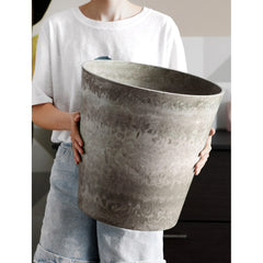 SOGA 2X 27cm Rock Grey Round Resin Plant Flower Pot in Cement Pattern Planter Cachepot for Indoor Home Office