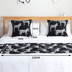 SOGA 1.5m Bed Light Luxury Black Zebra Vintage Bed Scarf Runner Bedding Tail Pad Flag For Home Hotel Set of 3