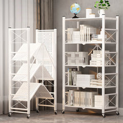 SOGA 5 Tier Steel White Foldable Display Stand Multi-Functional Shelves Storage Organizer with Wheels