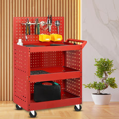 SOGA 3 Tier Tool Storage Cart Portable Service Utility Heavy Duty Mobile Trolley with Porous Side Panels