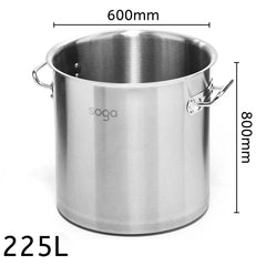 SOGA Stock Pot 225L Top Grade Thick Stainless Steel Stockpot 18/10 Without Lid