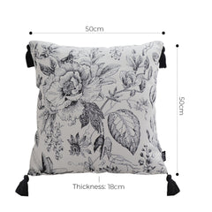 SOGA 50cm Throw Pillow  Black and White Elegant Floral Print with Tassel Accents Home Decor