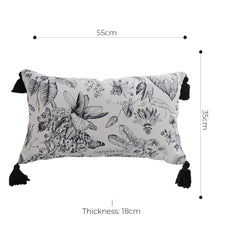 SOGA 35cm Throw Pillow  Black and White Floral Print Elegant with Tassel Accents Home Decor