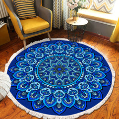 SOGA 2X 90cm Blue Mandala Round Carpet for Living Room Bedroom Anti-slip Doormat, Home Decor