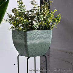 SOGA 2X 27cm Green Grey Square Resin Plant Flower Pot in Cement Pattern Planter Cachepot for Indoor Home Office