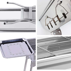 SOGA Skewers Grill with Side Tray Portable Stainless Steel Charcoal BBQ Outdoor 6-8 Persons