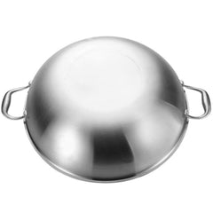 SOGA 2X 3-Ply 38cm Stainless Steel Double Handle Wok Frying Fry Pan Skillet with Lid