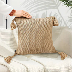 SOGA 2X 50CM Light Brown Pillow with Tassel Accents, Rizzy Transitional Cover Throw Pillow