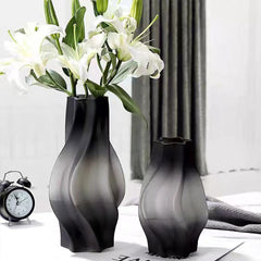 SOGA 33cm Glass Vase Grey with Beautiful glass Bubble Texture Art Vases