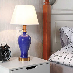 SOGA 4X Blue Ceramic Oval Table Lamp with Gold Metal Base