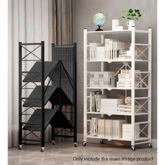 SOGA 2X 4 Tier Steel Black Foldable Display Stand Multi-Functional Shelves Storage Organizer with Wheels