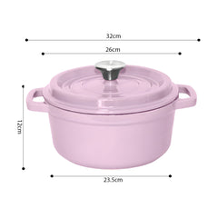 SOGA 26cm Pink Cast Iron Ceramic Stewpot Casserole Stew Cooking Pot With Lid