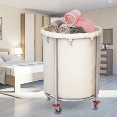 SOGA Stainless Steel Commercial Round Soiled Linen Laundry Trolley Cart with Wheels White