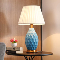 SOGA 2X Textured Ceramic Oval Table Lamp with Gold Metal Base Blue